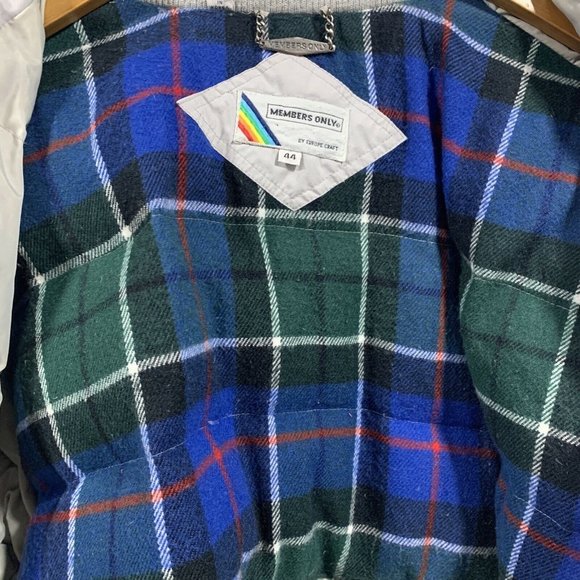 Vintage Members Only Grey Down Men Puffer Jacket Plaid Lined Coat Size 52 - Picture 8 of 12